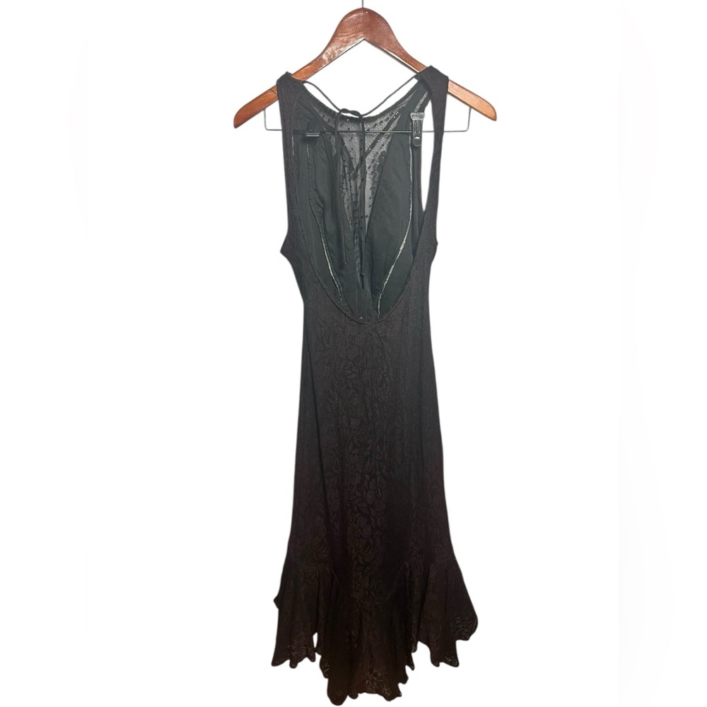 Vtg 90’s Cache Black/Brown Midi Dress Lace Ruffle Party M - Picture 3 of 8